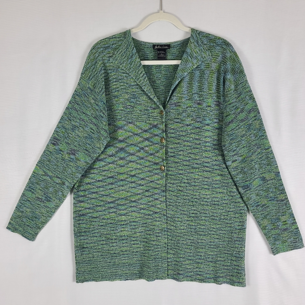 Vintage Barbara Lesser Space Dye Cardigan Sweater Green 90s Lg